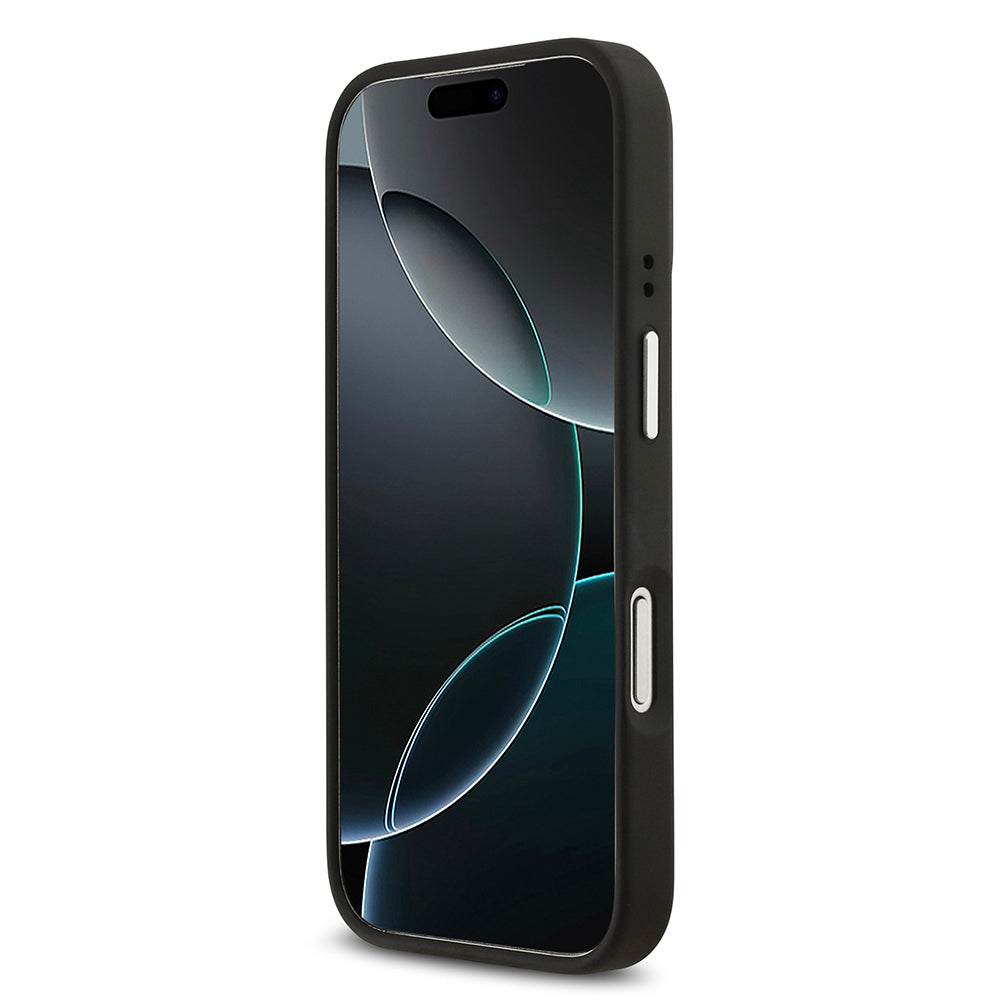 Apple iPhone 17 Pro Kılıf Lacoste Orjinal Lisanslı M-safe Şarj Özellikli PU Pike Desenli Standlı Metal Logolu Kapak Siyah
