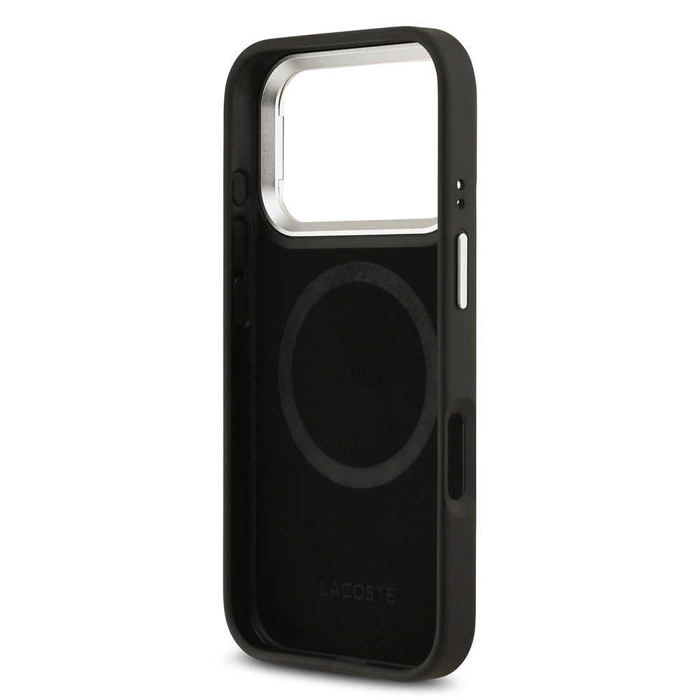 iPhone 17 Pro Kılıf Lacoste Orjinal Lisanslı M-safe Şarj Özellikli PU Pike Desenli Standlı Metal Logolu Kılıf