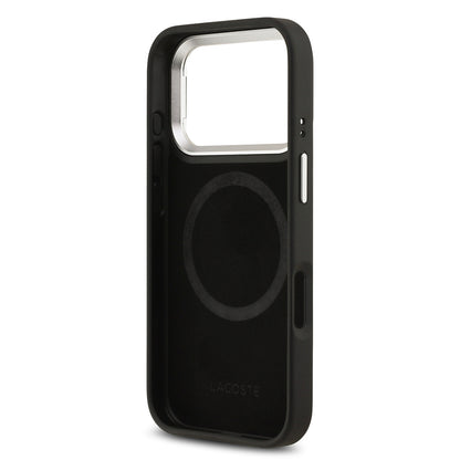 iPhone 17 Pro Kılıf Lacoste Orjinal Lisanslı M-safe Şarj Özellikli PU Pike Desenli Standlı Metal Logolu Kılıf