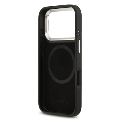 Apple iPhone 17 Pro Kılıf Lacoste Orjinal Lisanslı M-safe Şarj Özellikli PU Pike Desenli Standlı Metal Logolu Kapak Koyu Yeşil