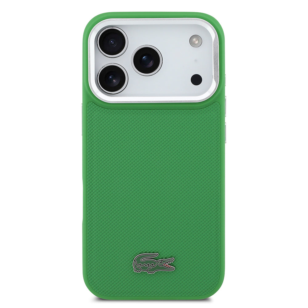 iPhone 17 Pro Kılıf Lacoste Orjinal Lisanslı M-safe Şarj Özellikli PU Pike Desenli Standlı Metal Logolu Kılıf