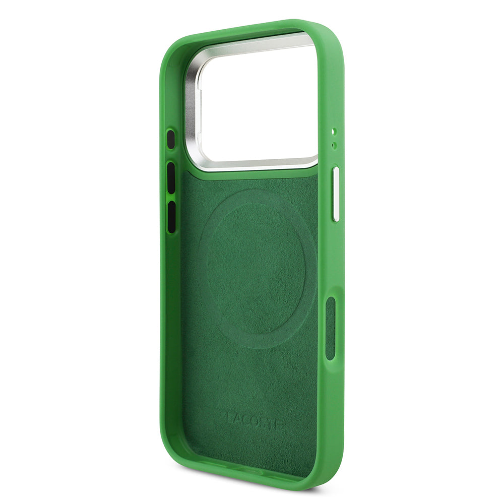 iPhone 17 Pro Kılıf Lacoste Orjinal Lisanslı M-safe Şarj Özellikli PU Pike Desenli Standlı Metal Logolu Kılıf