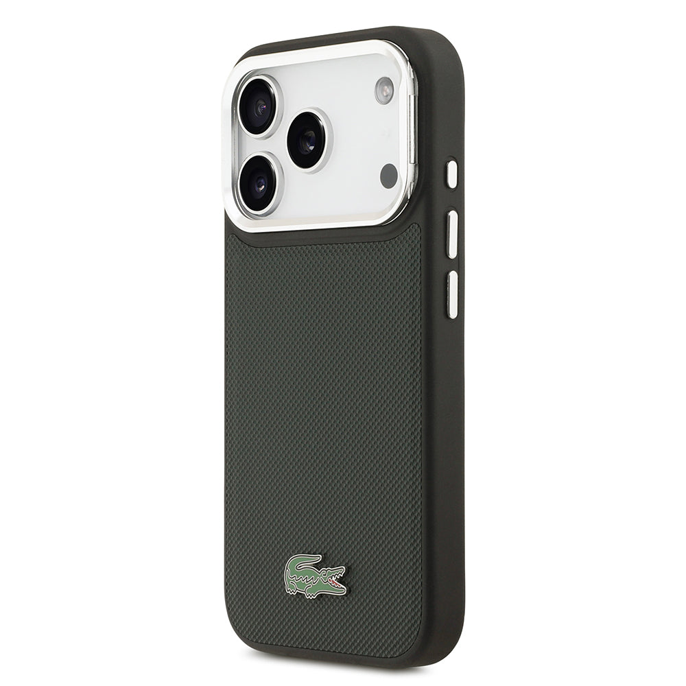 iPhone 17 Pro Kılıf Lacoste Orjinal Lisanslı M-safe Şarj Özellikli PU Pike Desenli Standlı Metal Logolu Kılıf