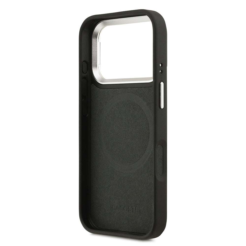 iPhone 17 Pro Kılıf Lacoste Orjinal Lisanslı M-safe Şarj Özellikli PU Pike Desenli Standlı Metal Logolu Kılıf