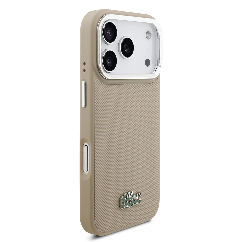 iPhone 17 Pro Kılıf Lacoste Orjinal Lisanslı M-safe Şarj Özellikli PU Pike Desenli Standlı Metal Logolu Kılıf