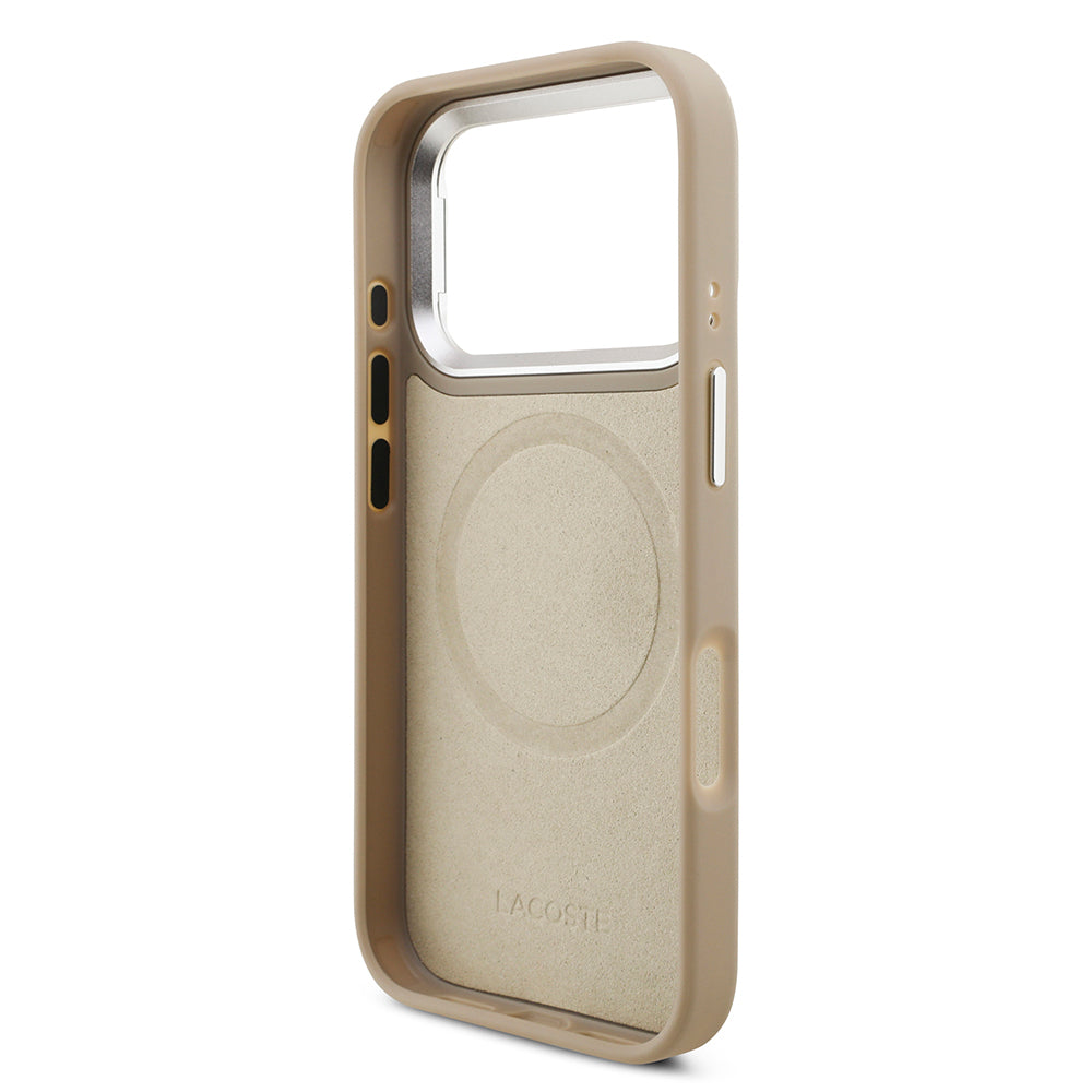 iPhone 17 Pro Kılıf Lacoste Orjinal Lisanslı M-safe Şarj Özellikli PU Pike Desenli Standlı Metal Logolu Kılıf