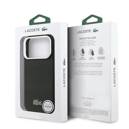 Apple iPhone 17 Pro Kılıf Lacoste Orjinal Lisanslı M-Safe Şarj Özellikli PVC Pike Desenli Arka Yüzey İkonik Timsah Dokuma Logolu Kapak
