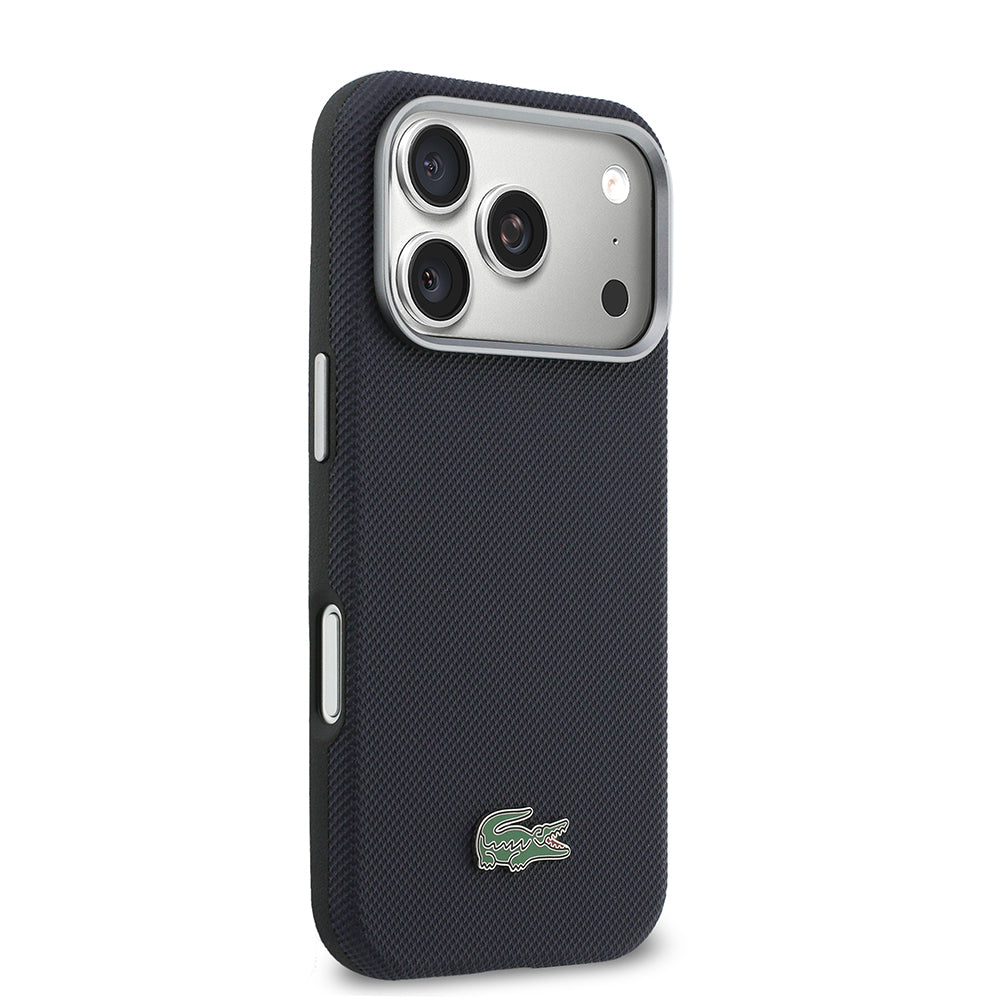 Apple iPhone 17 Pro Kılıf Lacoste Orjinal Lisanslı M-Safe Şarj Özellikli PVC Yarı Pike Desenli Arka Yüzey İkonik Timsah Dokuma Logolu Kapak