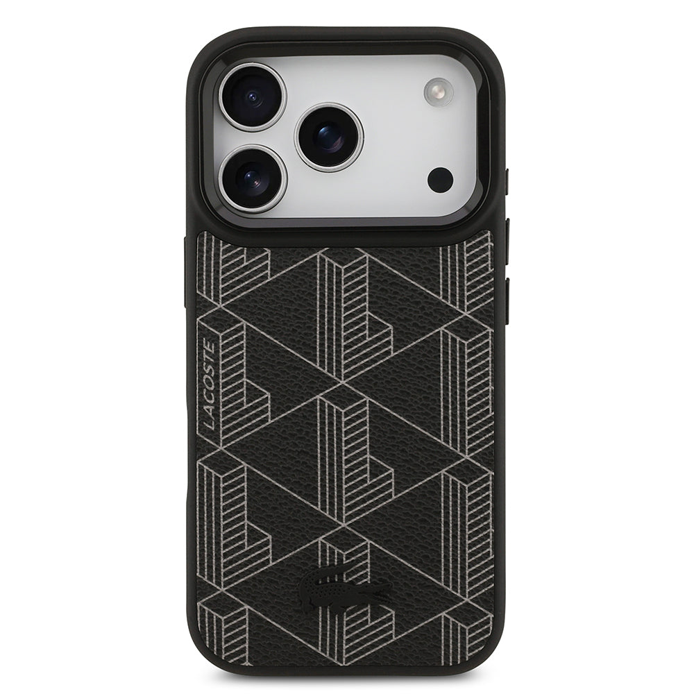 iPhone 17 Pro Kılıf Lacoste Orjinal Lisanslı M-safe Şarj Özellikli Standlı PU Deri Karışık Monogram Desenli Kılıf