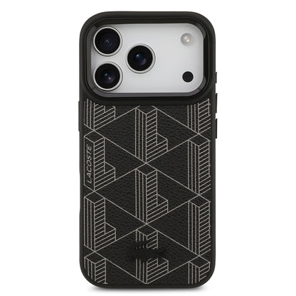 iPhone 17 Pro Kılıf Lacoste Orjinal Lisanslı M-safe Şarj Özellikli Standlı PU Deri Karışık Monogram Desenli Kılıf