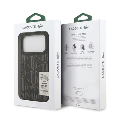 Apple iPhone 17 Pro Kılıf Lacoste Orjinal Lisanslı M-safe Şarj Özellikli Standlı PU Deri Karışık Monogram Desenli Kapak Yeşil
