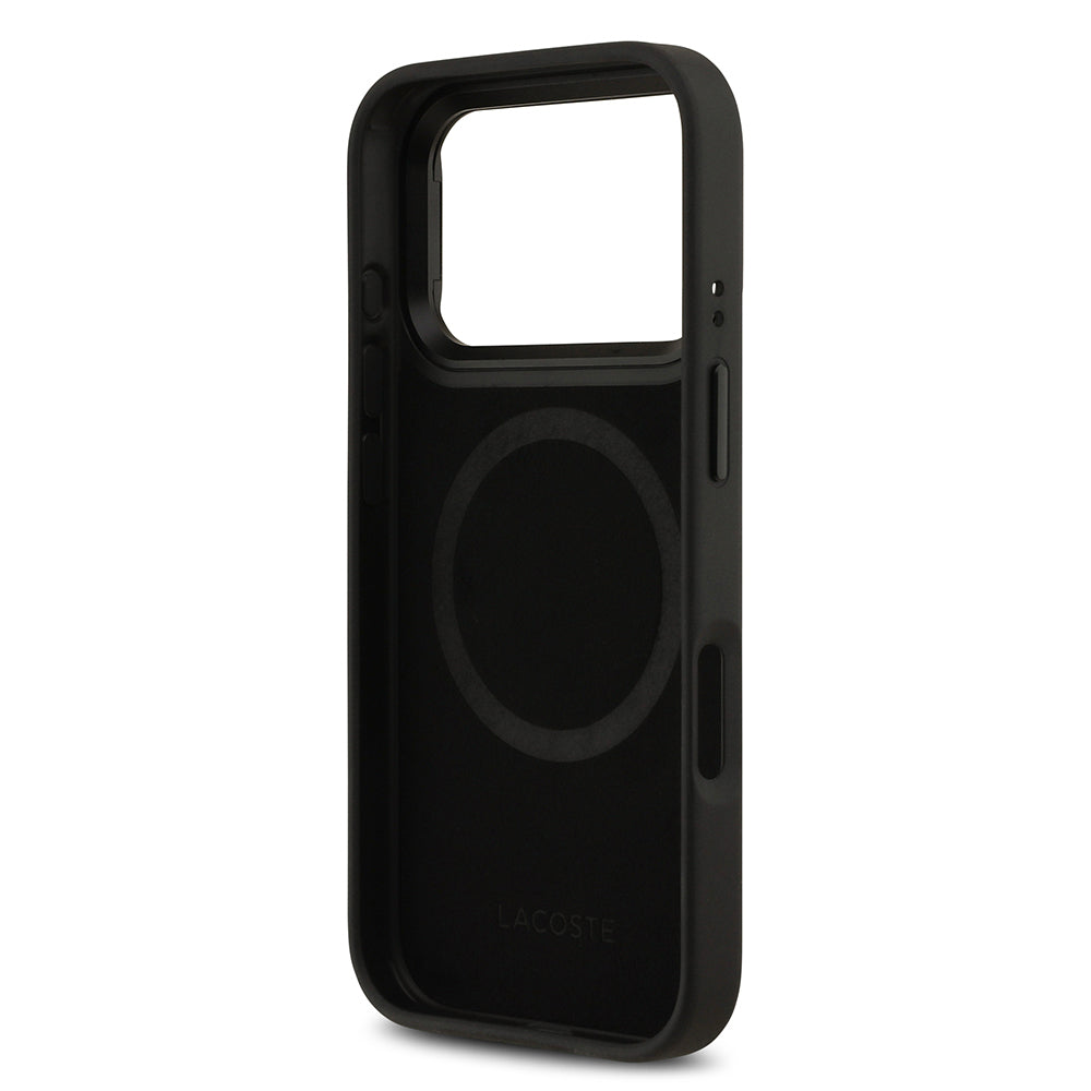 iPhone 17 Pro Kılıf Lacoste Orjinal Lisanslı M-safe Şarj Özellikli Standlı PU Deri Karışık Monogram Desenli Kılıf