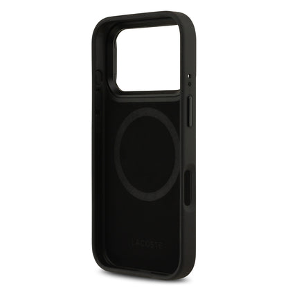 iPhone 17 Pro Kılıf Lacoste Orjinal Lisanslı M-safe Şarj Özellikli Standlı PU Deri Karışık Monogram Desenli Kılıf