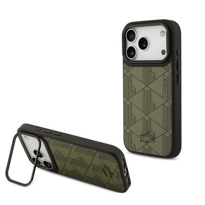 iPhone 17 Pro Kılıf Lacoste Orjinal Lisanslı M-safe Şarj Özellikli Standlı PU Deri Karışık Monogram Desenli Kılıf