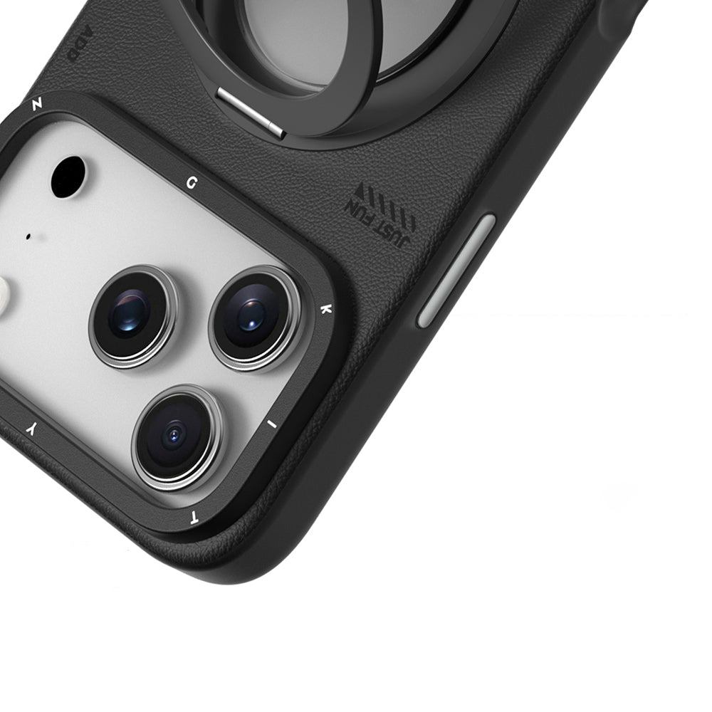 iPhone 17 Pro Kılıf M-safe Şarj Özellikli 360 Derece Standlı Basit Mat Deri Desenli Youngkit Tech Leather Serisi Kılıf