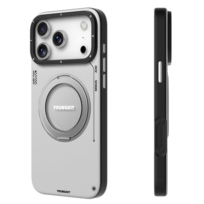 iPhone 17 Pro Kılıf M-safe Şarj Özellikli 360 Derece Standlı Basit Mat Deri Desenli Youngkit Tech Leather Serisi Kılıf