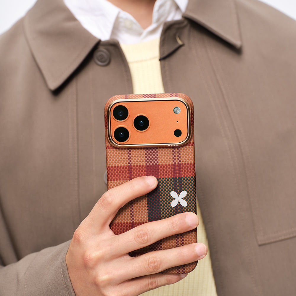Apple iPhone 17 Pro Kılıf M-safe Şarj Özellikli Aramid Fiber Pitaka Flora in Grid Serisi Kapak