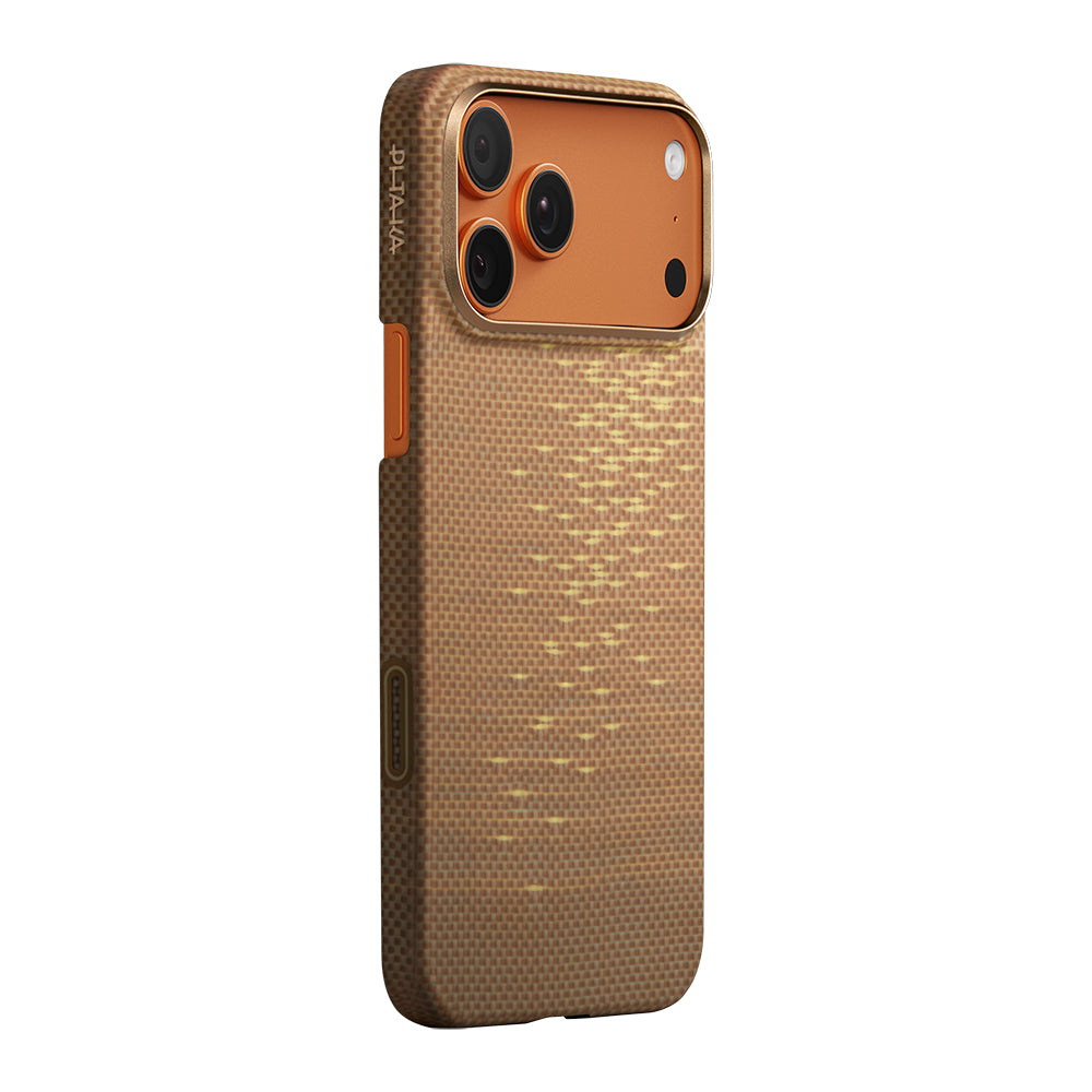 iPhone 17 Pro Kılıf M-safe Şarj Özellikli Aramid Fiber Pitaka Glints of Gold Ultra Slim Serisi Kılıf