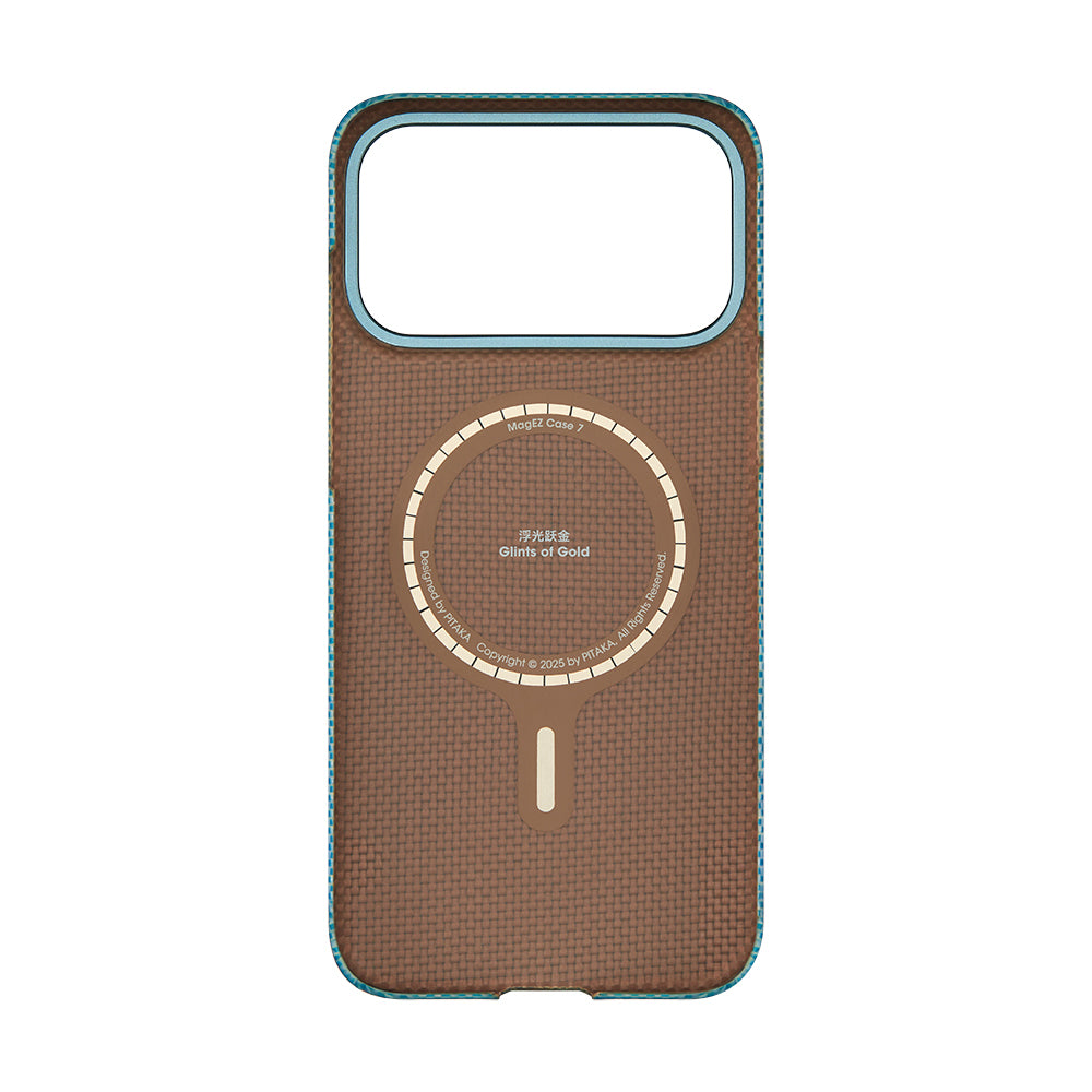 iPhone 17 Pro Kılıf M-safe Şarj Özellikli Aramid Fiber Pitaka Glints of Gold Ultra Slim Serisi Kılıf