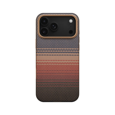 Apple iPhone 17 Pro Kılıf M-safe Şarj Özellikli Aramid Fiber Pitaka Military-Grade Sunset-Moonrise Serisi Kapak Kahverengi