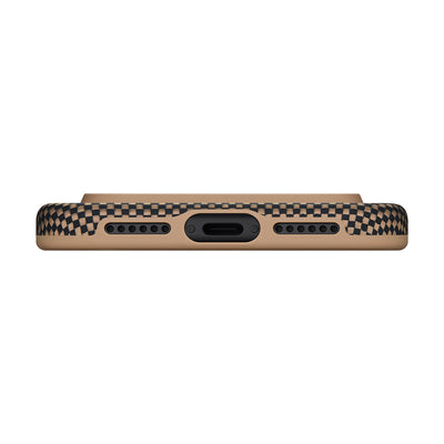 Apple iPhone 17 Pro Kılıf M-safe Şarj Özellikli Aramid Fiber Pitaka Military-Grade Sunset-Moonrise Serisi Kapak Kahverengi