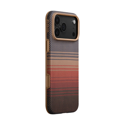 Apple iPhone 17 Pro Kılıf M-safe Şarj Özellikli Aramid Fiber Pitaka Military-Grade Sunset-Moonrise Serisi Kapak Kahverengi