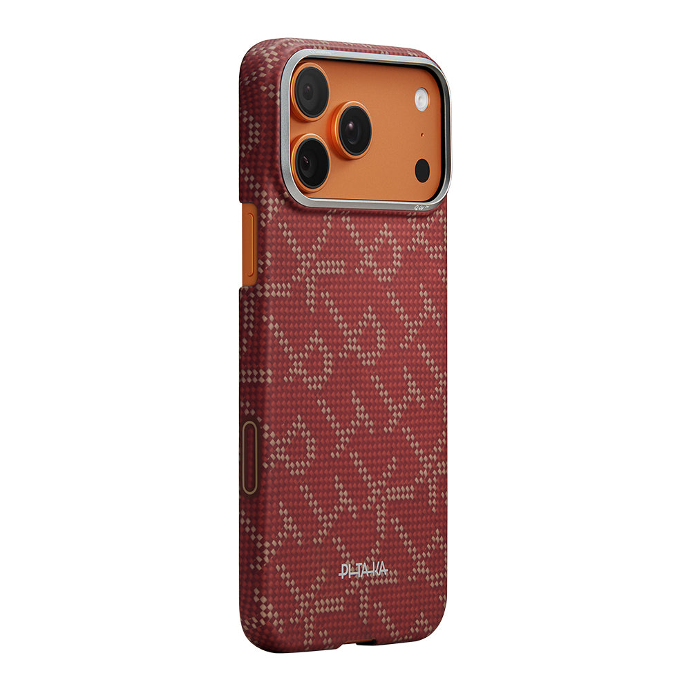 iPhone 17 Pro Kılıf M-safe Şarj Özellikli Aramid Fiber Pitaka Tactile Woven Monogram Serisi Kılıf