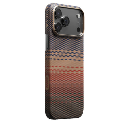 Apple iPhone 17 Pro Kılıf M-safe Şarj Özellikli Aramid Fiber Pitaka Tactile Woven Sunset-Moonrise Serisi Kapak Mavi