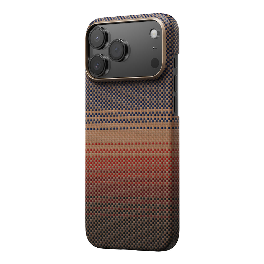 Apple iPhone 17 Pro Kılıf M-safe Şarj Özellikli Aramid Fiber Pitaka Tactile Woven Sunset-Moonrise Serisi Kapak Mavi