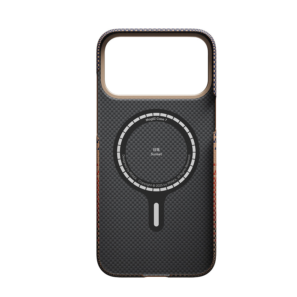 Apple iPhone 17 Pro Kılıf M-safe Şarj Özellikli Aramid Fiber Pitaka Tactile Woven Sunset-Moonrise Serisi Kapak Mavi