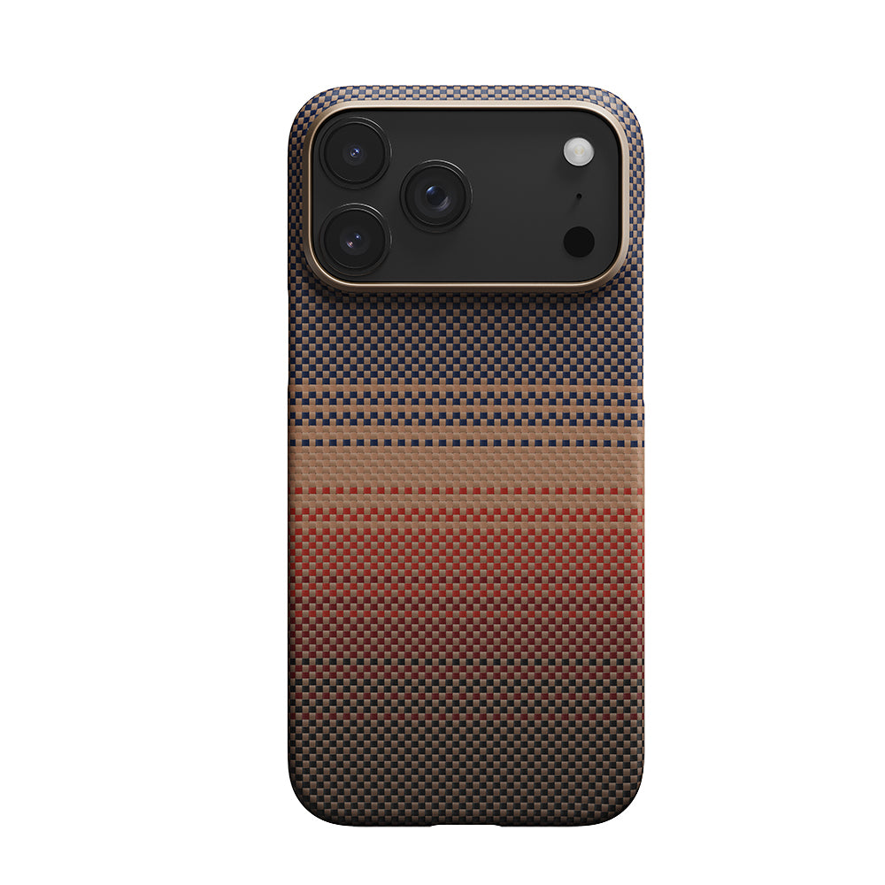 Apple iPhone 17 Pro Kılıf M-safe Şarj Özellikli Aramid Fiber Pitaka Tactile Woven Sunset-Moonrise Serisi Kapak Mavi