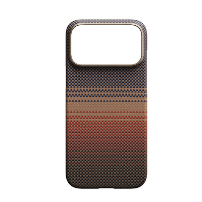 Apple iPhone 17 Pro Kılıf M-safe Şarj Özellikli Aramid Fiber Pitaka Tactile Woven Sunset-Moonrise Serisi Kapak Mavi