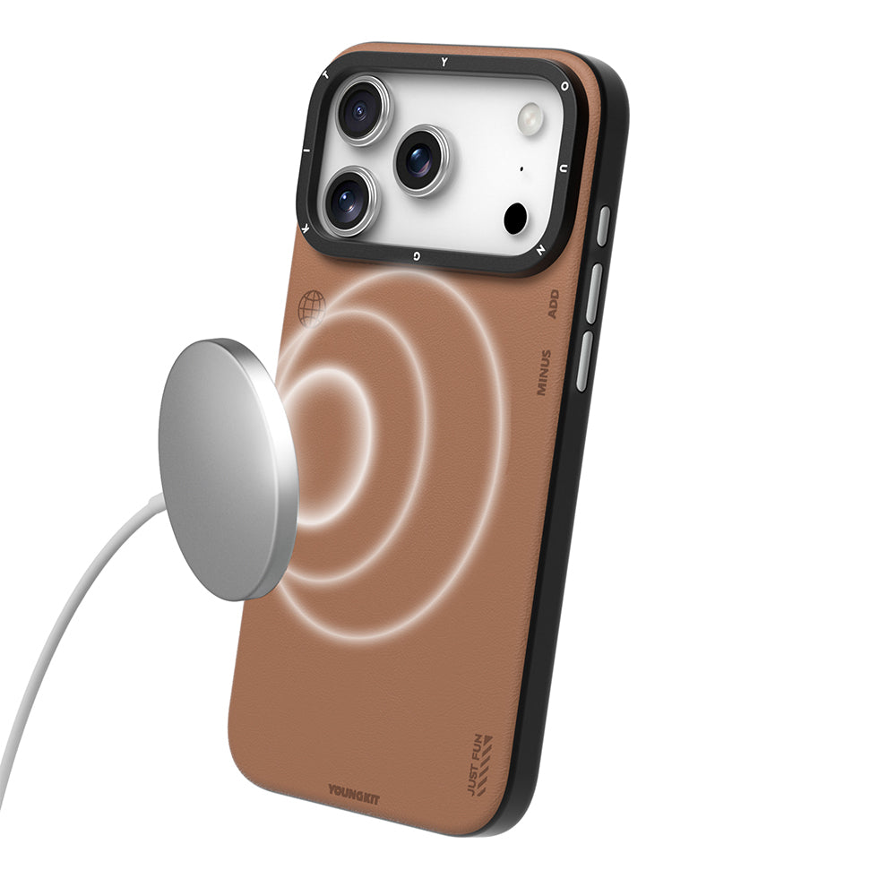 iPhone 17 Pro Kılıf M-safe Şarj Özellikli Basit Mat Deri Desenli Youngkit Tech Fashion Serisi Kılıf