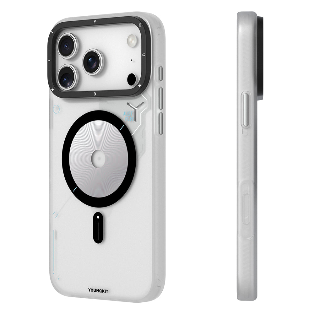 Apple iPhone 17 Pro Kılıf M-safe Şarj Özellikli Disk Desenli Youngkit Disc Battle Kapak Siyah