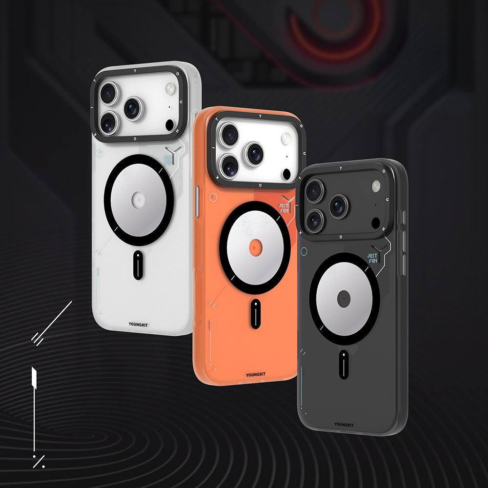 Apple iPhone 17 Pro Kılıf M-safe Şarj Özellikli Disk Desenli Youngkit Disc Battle Kapak Turuncu