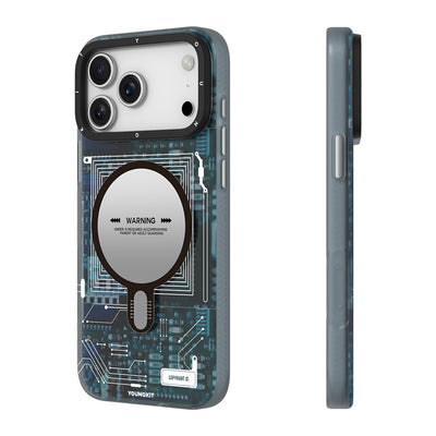 Apple iPhone 17 Pro Kılıf M-safe Şarj Özellikli Kamera Denetim Butonlu Youngkit Technology Serisi Kapak Mavi