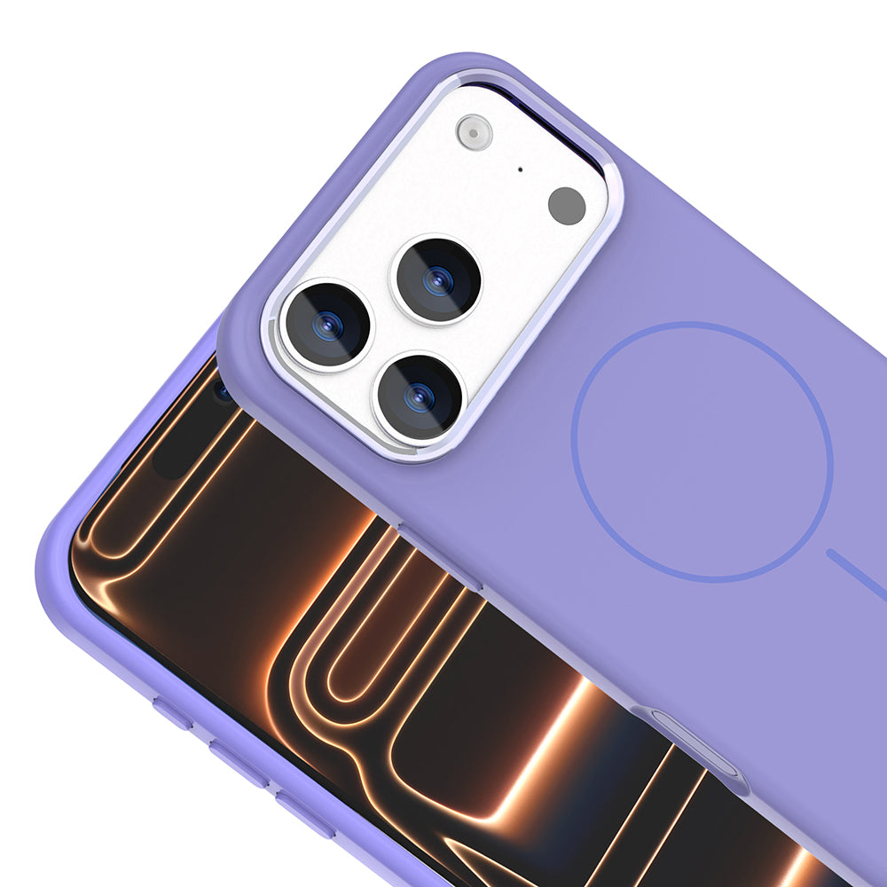 Apple iPhone 17 Pro Kılıf M-Safe Şarj Özellikli Metal Kamera Çerçeveli Zore Edi Silikon Kapak Lila