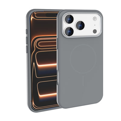 Apple iPhone 17 Pro Kılıf M-Safe Şarj Özellikli Metal Kamera Çerçeveli Zore Edi Silikon Kapak Titanyum-Gri