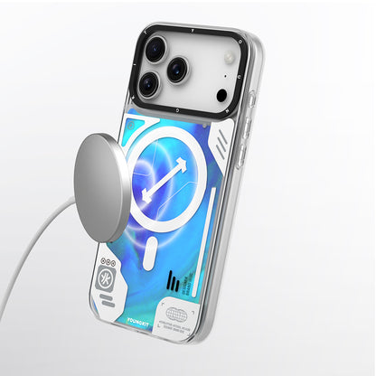 iPhone 17 Pro Kılıf M-safe Şarj Özellikli Parlak Kumlu Sıvılı Tasarımlı Galaxy Fantasy Serisi Kılıf