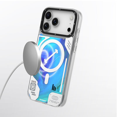 Apple iPhone 17 Pro Kılıf M-safe Şarj Özellikli Parlak Kumlu Sıvılı Tasarımlı Galaxy Fantasy Serisi Kapak Yeşil