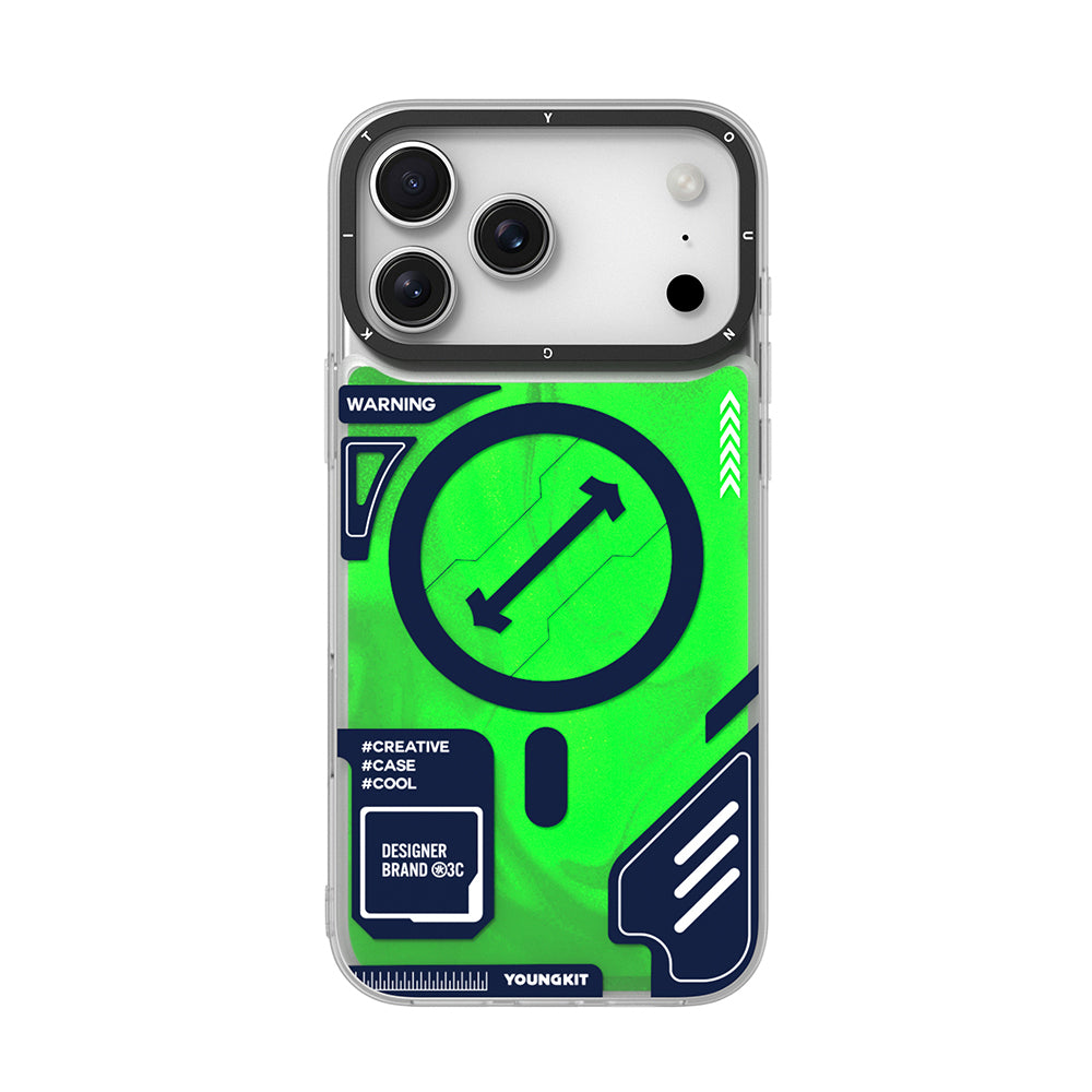 Apple iPhone 17 Pro Kılıf M-safe Şarj Özellikli Parlak Kumlu Sıvılı Tasarımlı Galaxy Fantasy Serisi Kapak Yeşil