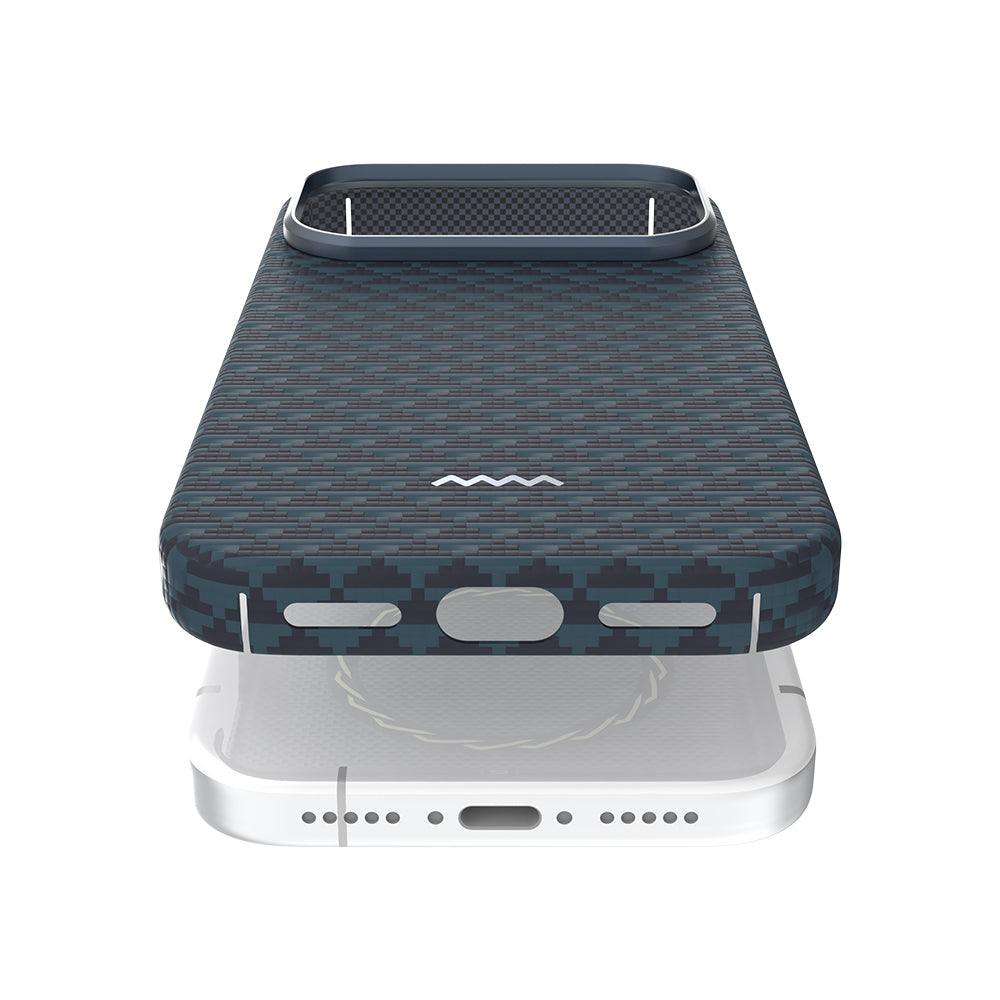 Apple iPhone 17 Pro Kılıf M-safe Şarj Özellikli Raptic Aramid Skin Origin Serisi Kapak Gold-Mavi