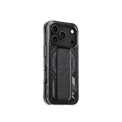 Apple iPhone 17 Pro Kılıf M-safe Şarj Özellikli Teknoloji Desenli Skinarma Helio Mag Charge Standlı Kapak Turuncu