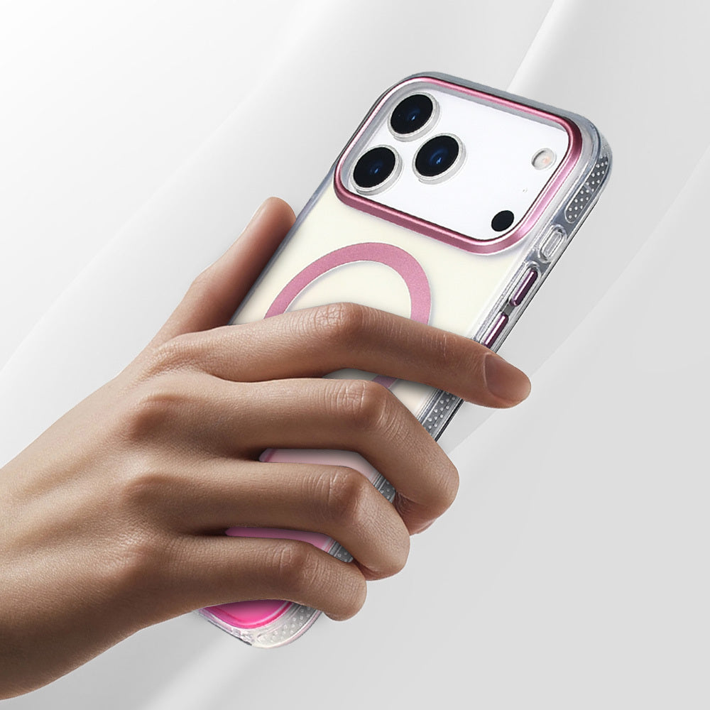 Apple iPhone 17 Pro Kılıf M-safe Şarj Özellikli Transparan Renk Geçişli Zore Toros Kapak Rose Pembe