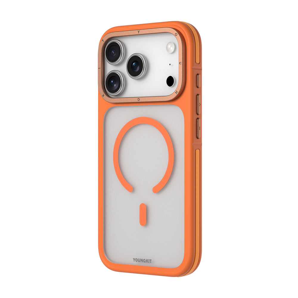 Apple iPhone 17 Pro Kılıf M-safe Şarj Özellikli Youngkit Rock Sand Serisi Kapak Turuncu