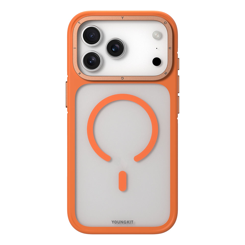 Apple iPhone 17 Pro Kılıf M-safe Şarj Özellikli Youngkit Rock Sand Serisi Kapak Turuncu