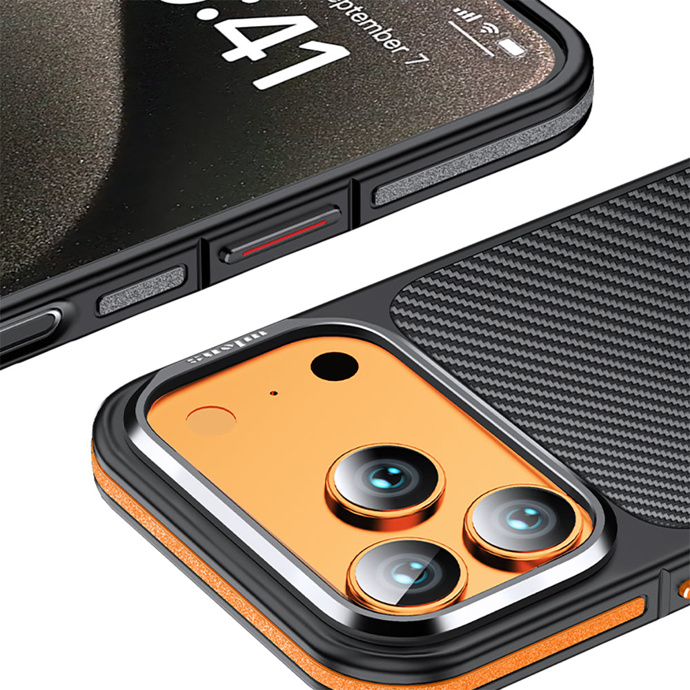 iPhone 17 Pro Kılıf Mat Transparan Karbon Fiber Görünümlü Wlons Marin Kılıf