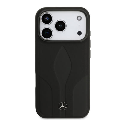 Apple iPhone 17 Pro Kılıf Mercedes Benz Orjinal Lisanslı M-safe Şarj Özellikli Dokulu Desenli Deri Kapak Siyah