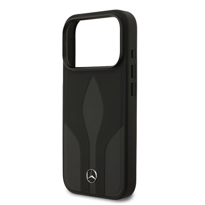 Apple iPhone 17 Pro Kılıf Mercedes Benz Orjinal Lisanslı M-safe Şarj Özellikli Dokulu Desenli Deri Kapak Siyah
