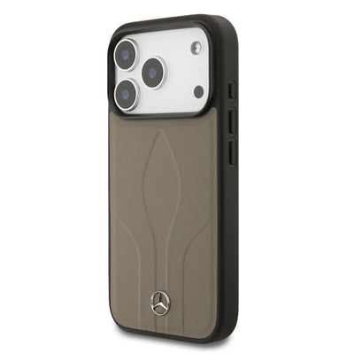 Apple iPhone 17 Pro Kılıf Mercedes Benz Orjinal Lisanslı M-safe Şarj Özellikli Dokulu Desenli Deri Kapak Kahverengi